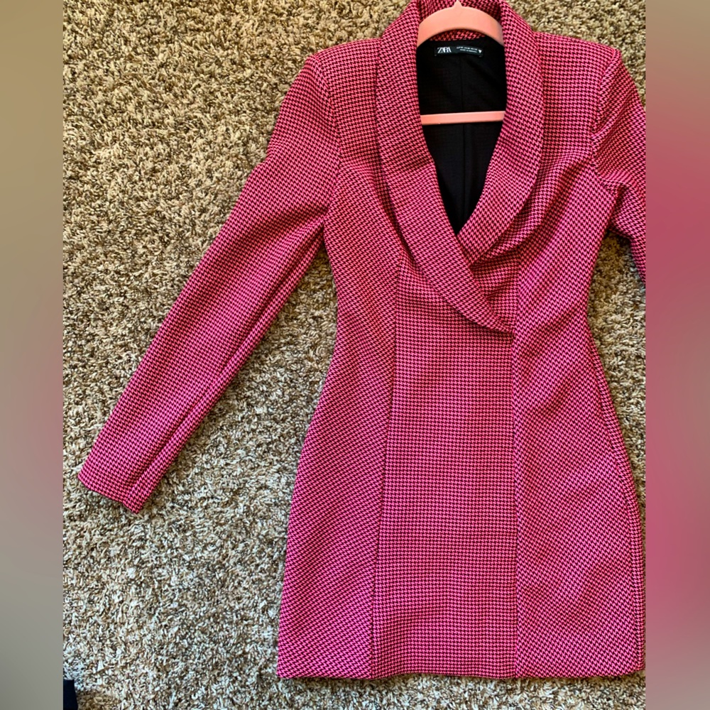 Zara Plaid Pink Mini Blazer Dress
